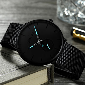 Men's Casual Slim Black Mesh Watch