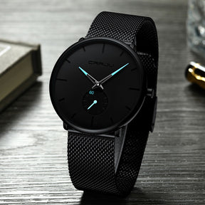 Men's Casual Slim Black Mesh Watch