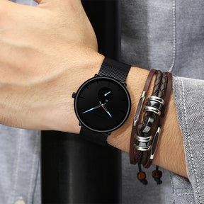 Men's Casual Slim Black Mesh Watch