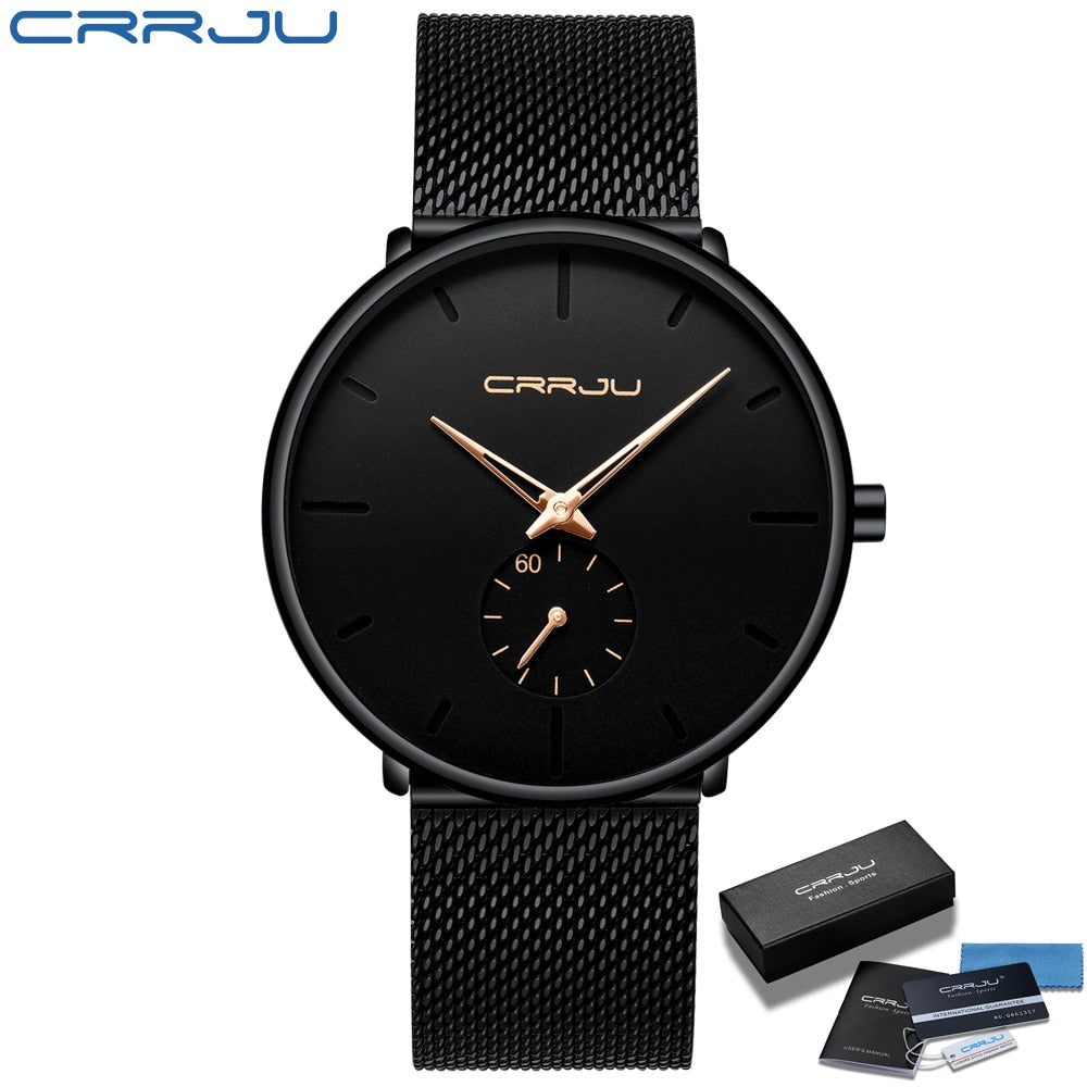 Men's Casual Slim Black Mesh Watch