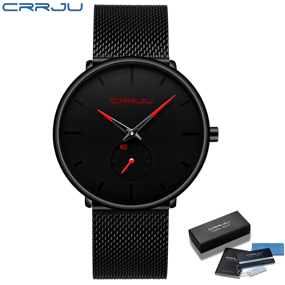 Men's Casual Slim Black Mesh Watch