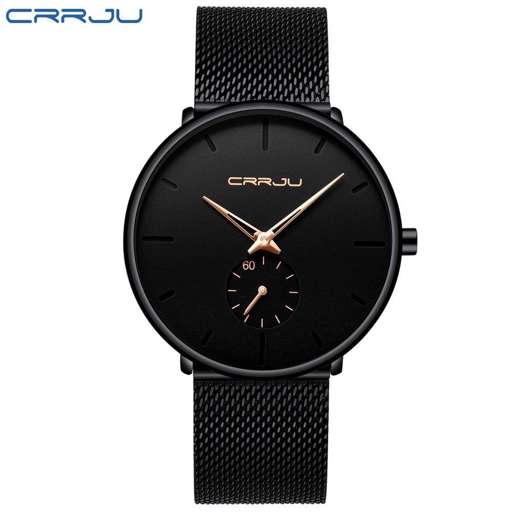 Men's Casual Slim Black Mesh Watch